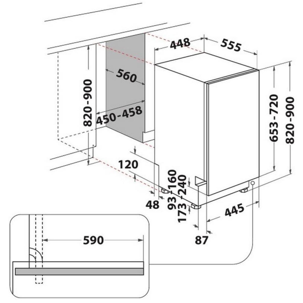 Съдомиялна машина за вграждане Indesit DSIO 3M24 C S , 10 комплекта, 450 Ш, мм, E - Image 2