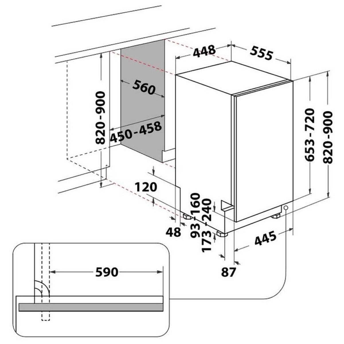 Съдомиялна машина за вграждане Whirlpool WSIC 3M27 , 10 комплекта, 450 Ш, мм, E - Image 9